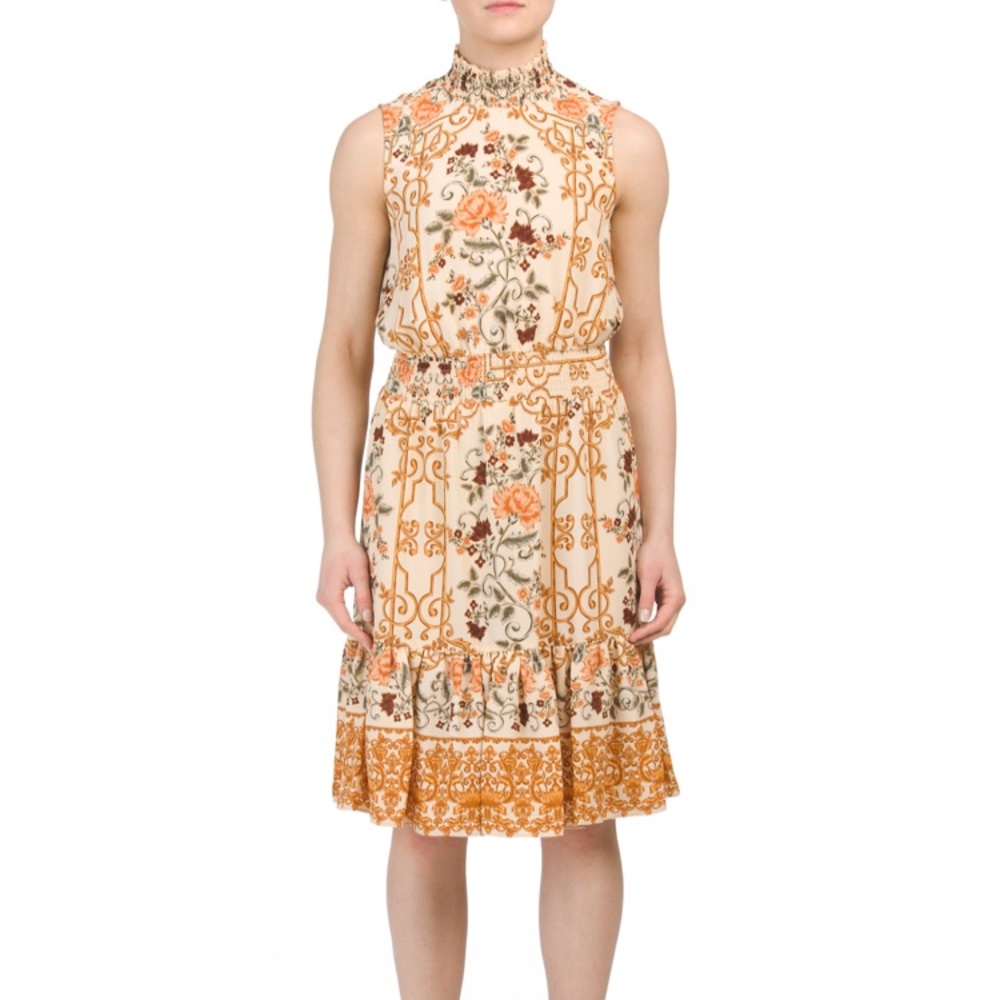 SL Print Smocked Neck W Smocked Wasit